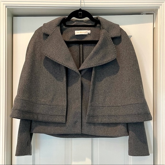 NWOT Tory Burch Jess Jacket in Grey Melange with Removable Cape - Picture 4 of 8